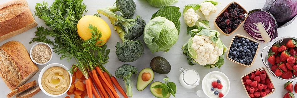 Assortment of fresh fruits and vegetables