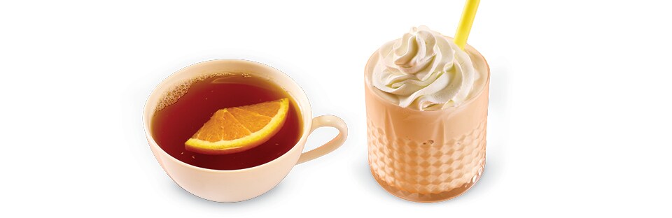 a glass of autumn tea and a bourbon milkshake