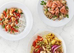 Three bowls of flexitarian diet meals