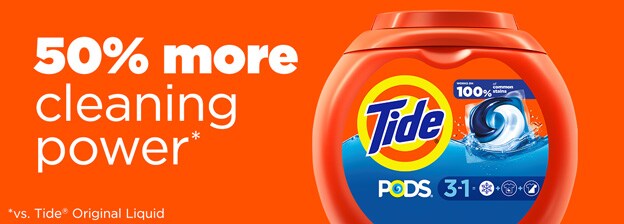 50% more cleaning power with tide power pods